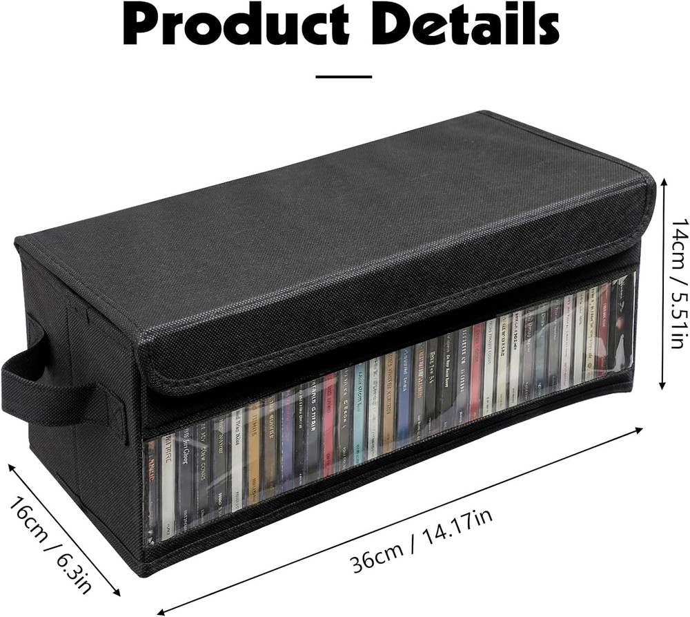 2 Pack CD Storage Box Case Holder w/ Handles and Lid, Stackable CD Organizer Box