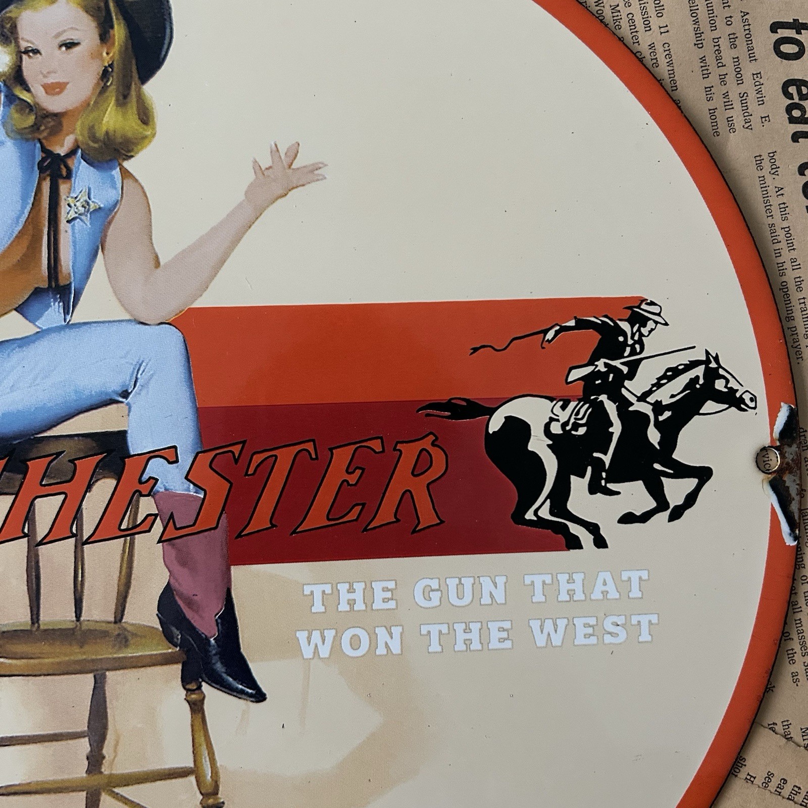 VINTAGE WINCHESTER FIREARMS HUNTING AMMO 12 INCH PORCELAIN ENAMEL SIGN