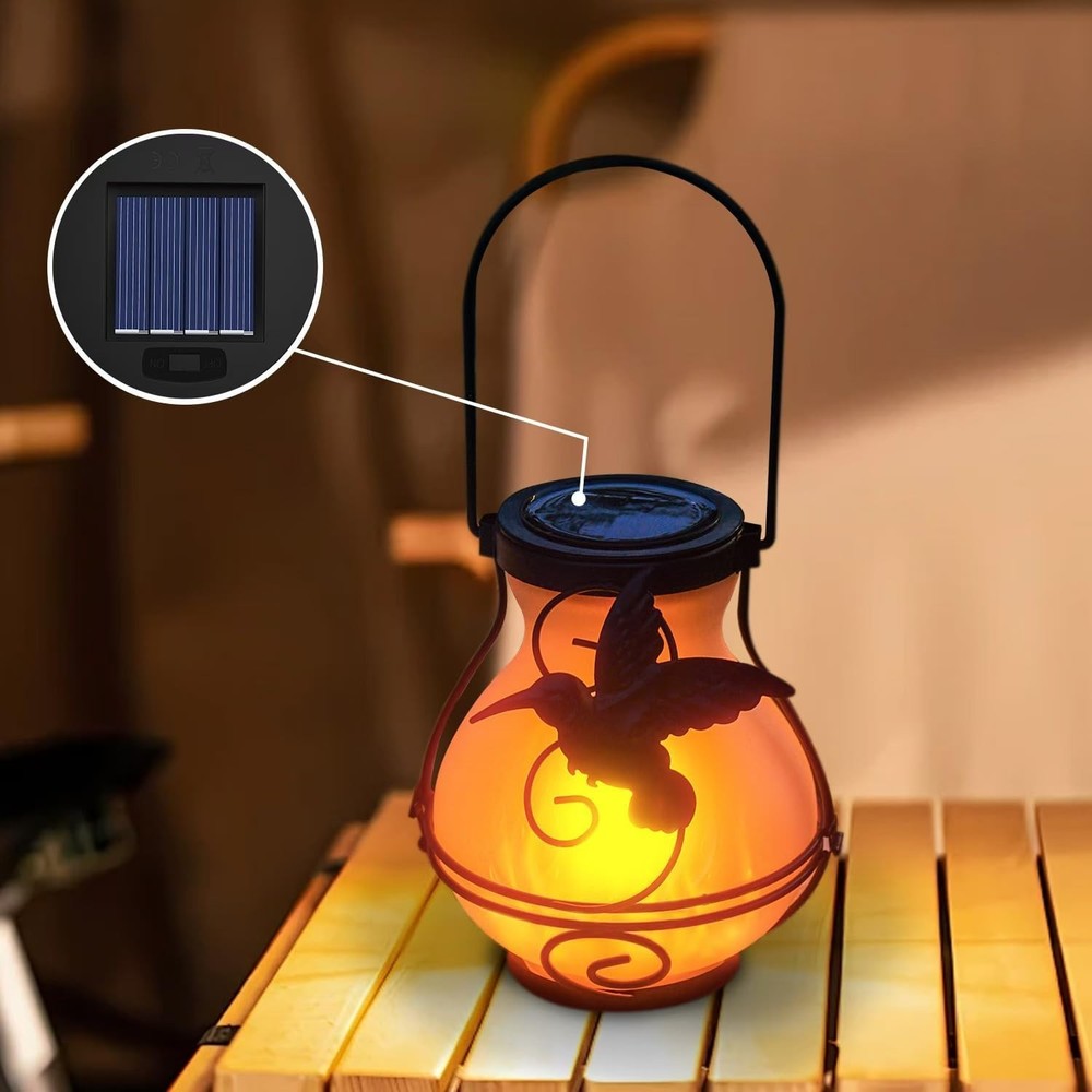 2 Pack Replacement Solar Light Tops with Flickering Flame,Waterproof Black