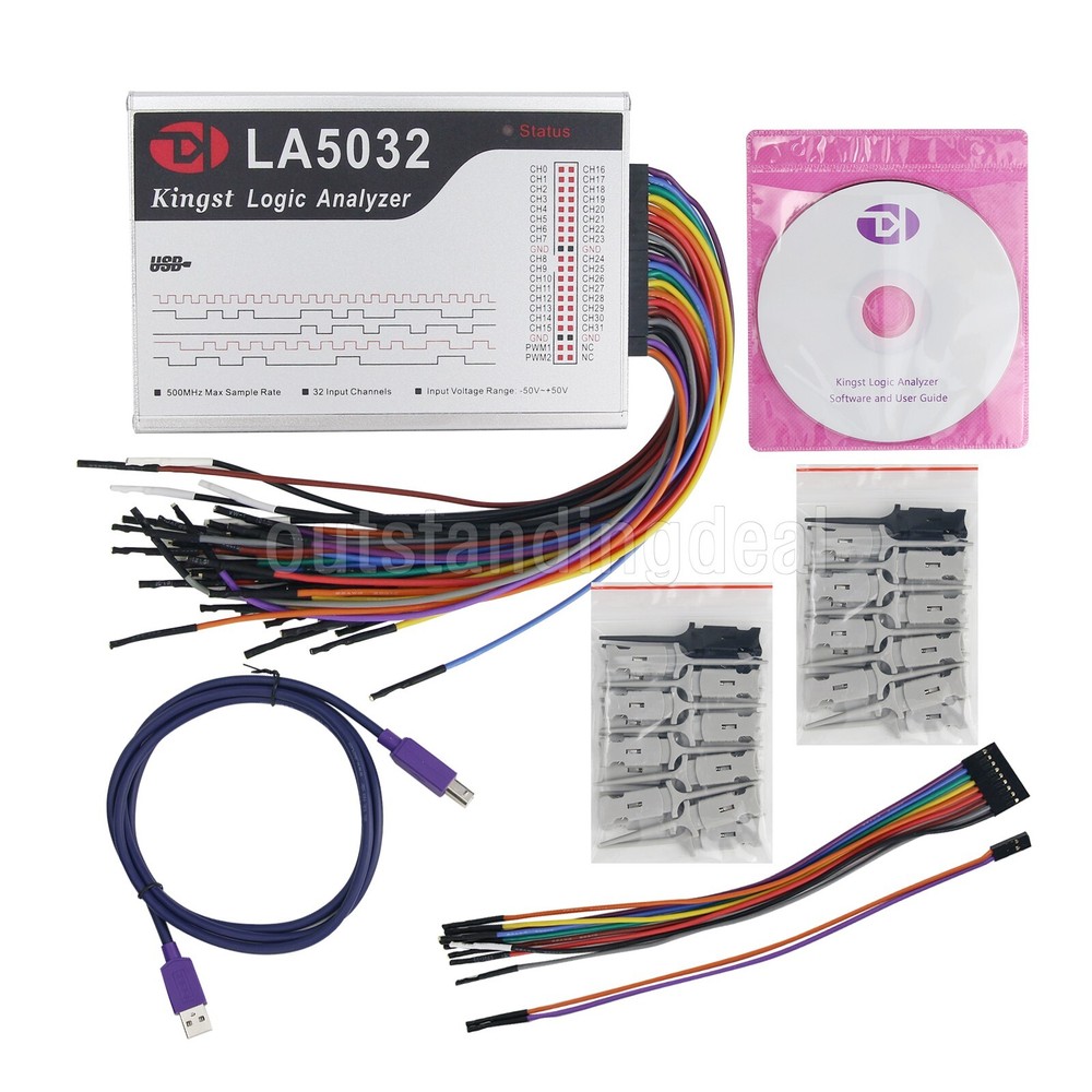 USB Logic Analyzer Logic Analyzer Kit 32-CH 500MHz Sample Rate 80MHz Bandwidth