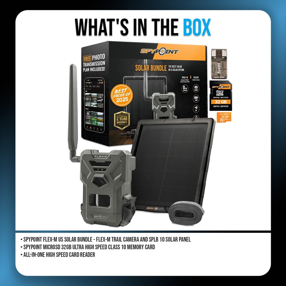 Spypoint FLEX-M Trail Camera and SPLB 10 Solar Panel Bundle with Accessories