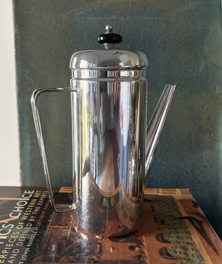 MCM Silver Plate Art Deco Geometric Shape Coffee Pot.
