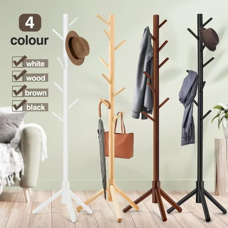 Coat Rack, Freestanding Coat Rack with 8 Hooks and 3 Adjustable Size Tree Coa...