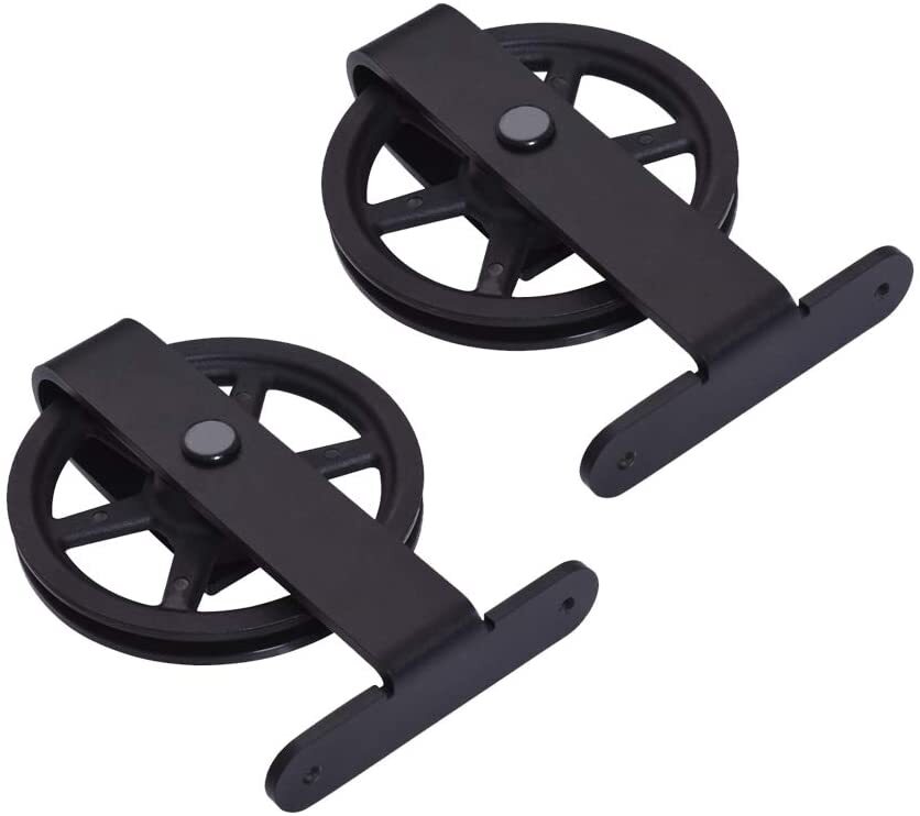 CCJH 4-20FT Sliding Barn Door Hardware Basic Black Roller Kit Single/Double Door