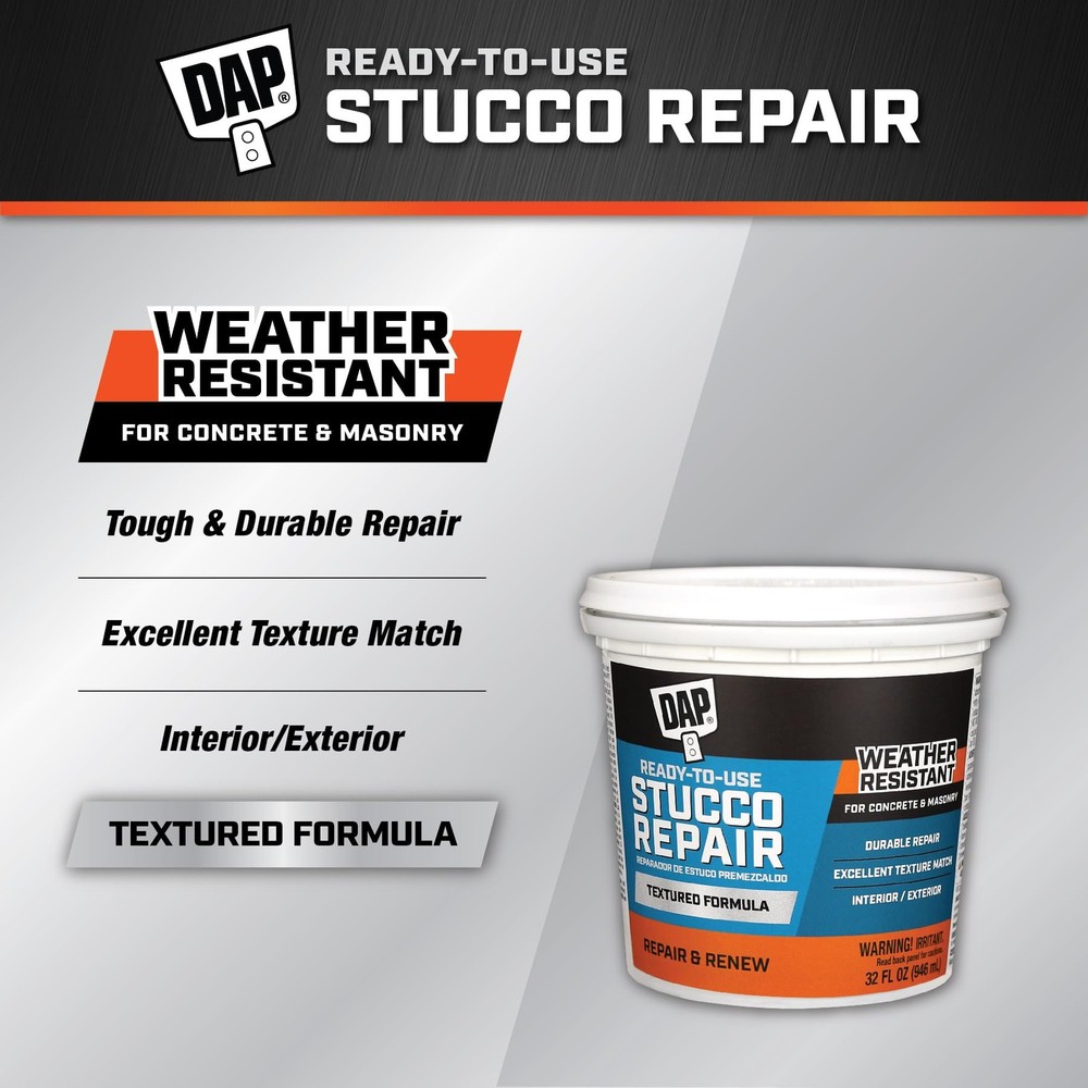 Dap 10504 All-Purpose Ready-to-Use Stucco Patch, 1-Quart 1 Quart, White