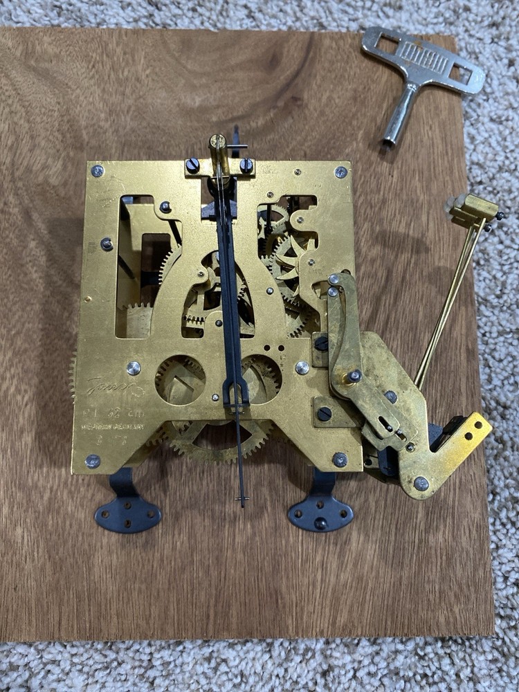 Jouch PL42 1973 Clock Chime Movement W/ Pendulum, Mount, Clock Hands, Wind WORKS
