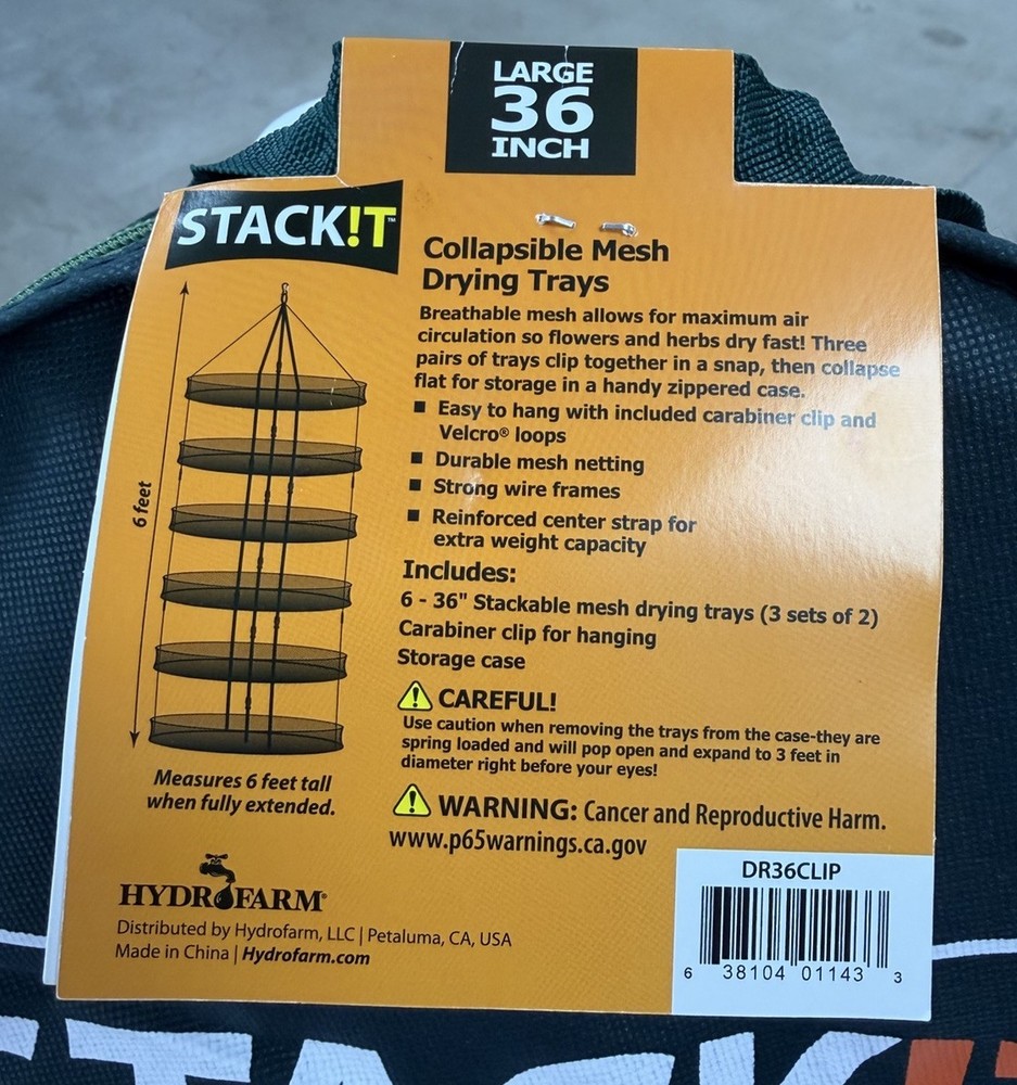 STACK!T 6-Tier 36" Collapsible Garden Drying Rack w/ Clips