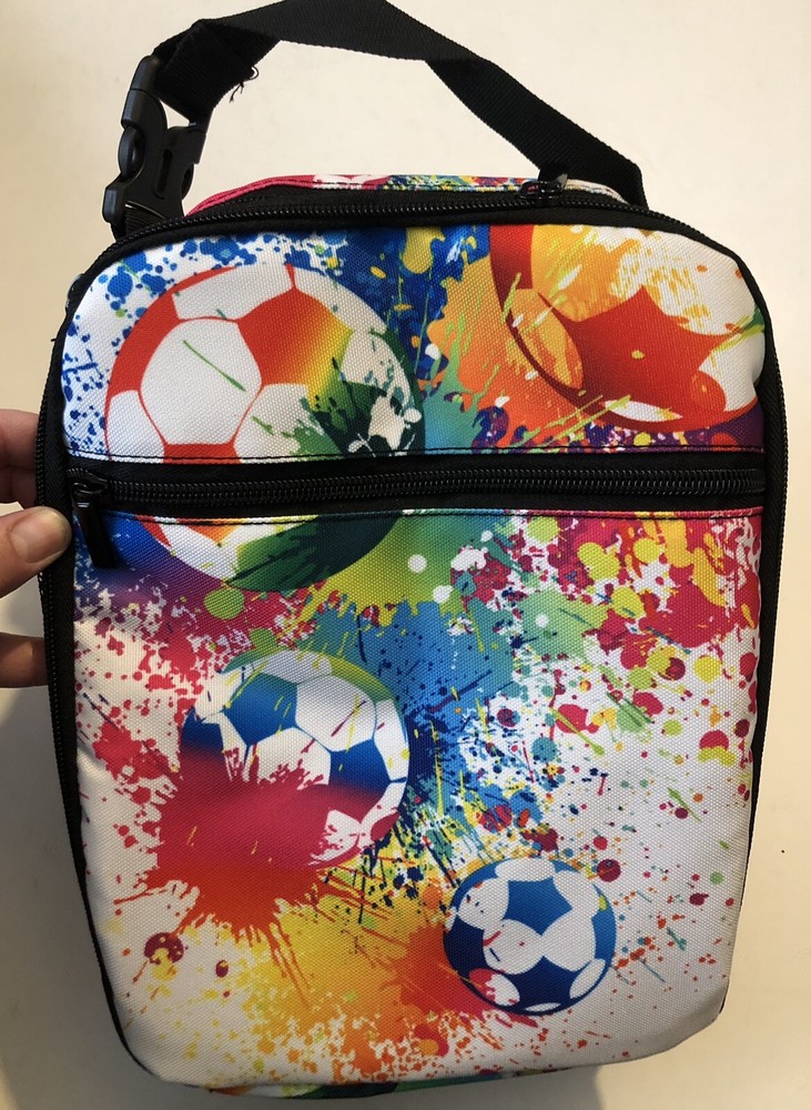 Soccer Theme Lunch Bag  Zipper Closure Expandable School Work S1D23
