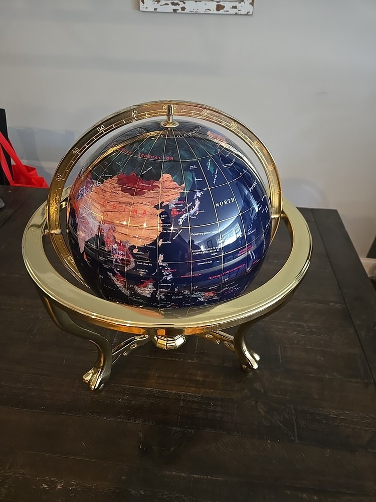 Inlay Gemstone Tabletop World Globe 19” Tall