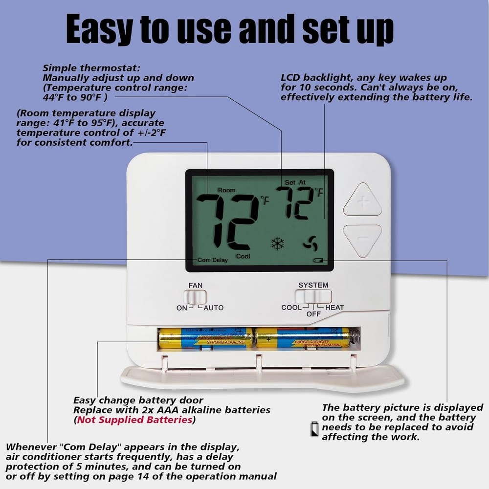 User-Friendly Non-Programmable Thermostat for Single-Stage Heating and Cooling