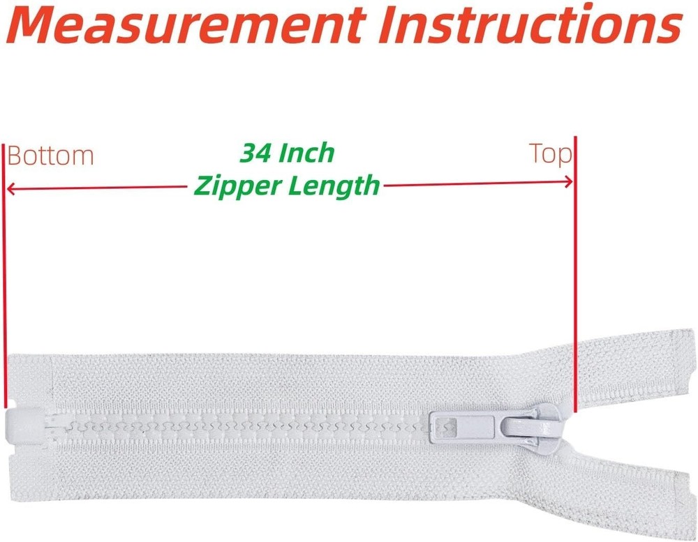 2 Pack 34 Inch White Plastic Zippers for Jackets Sewing Replacement