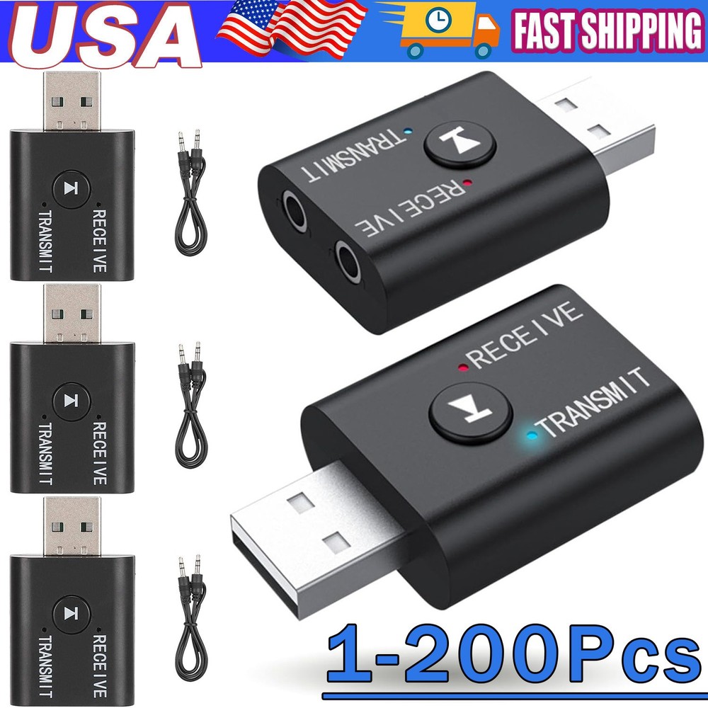 2IN1 3.5mm Bluetooth 5.0 Transmitter Receiver Car Wireless Audio Adapter USB Lot