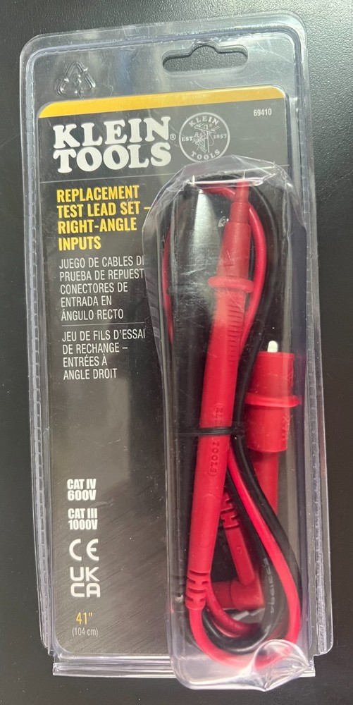 Klein Tools 69410 Replacement Test Lead Set Right-Angle Inputs 41" (104cm) 4103