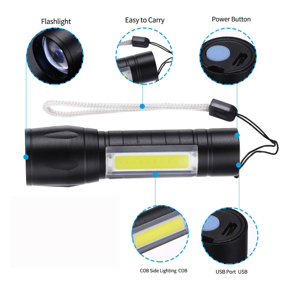 4pcs LED Tactical Flashlight USB Rechargeable Lamp Super Bright 3 Modes Light