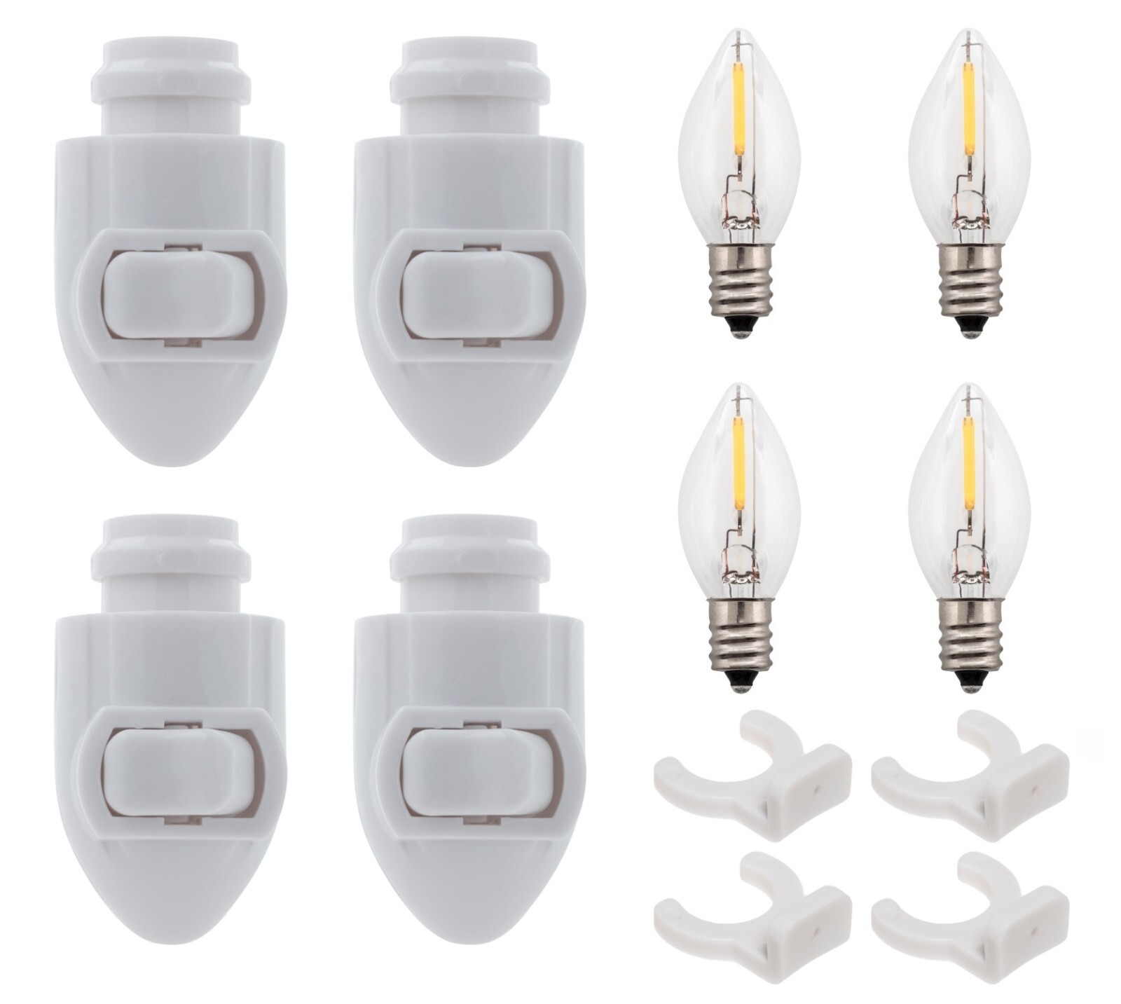 White Plug in LED Night Light with Switch, Clips, UL Listed | 4 Pack
