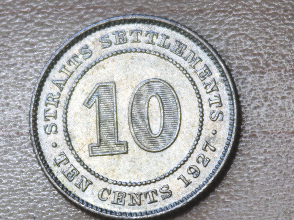 1927 Straits Settlements 10 Cents Silver
