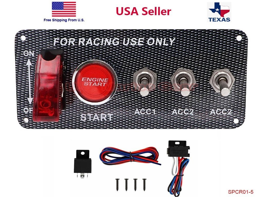 Racing Car Ignition Switch Engine Start Push Button LED Toggle Panel 12V
