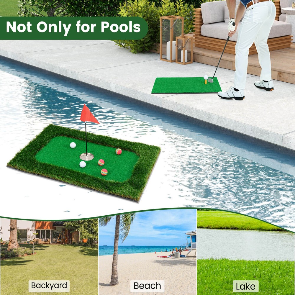 Rectangular Floating Golf Green for Pool Includes Golf Hitting Mat 6 Golf Balls