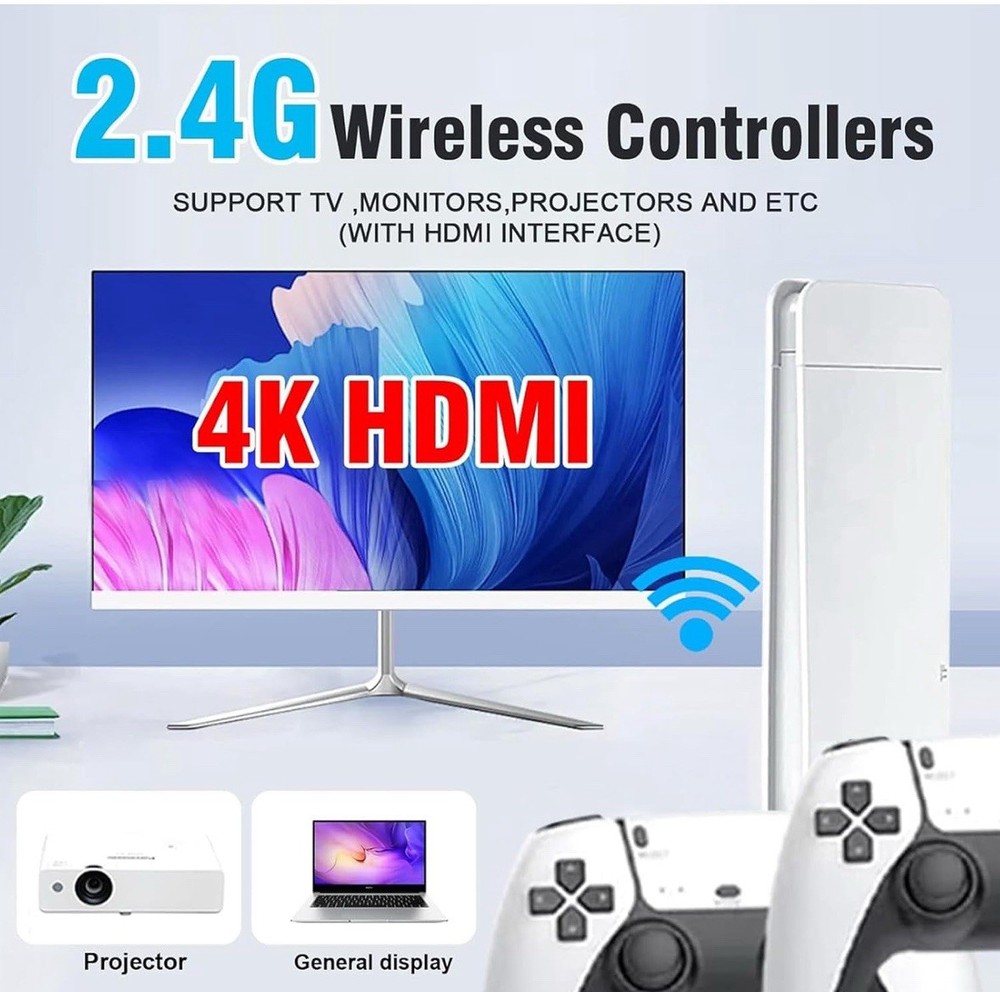 Retro 4K Gaming Stick, Plug & Play Console with Wireless Controllers