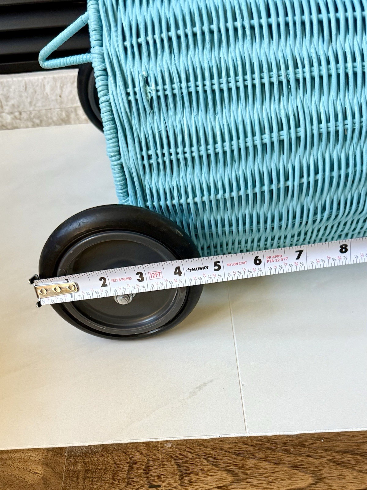 Antropologie Olli Ella Blue Rattan Luggy Cart Trolly Children Kids Wheel Basket