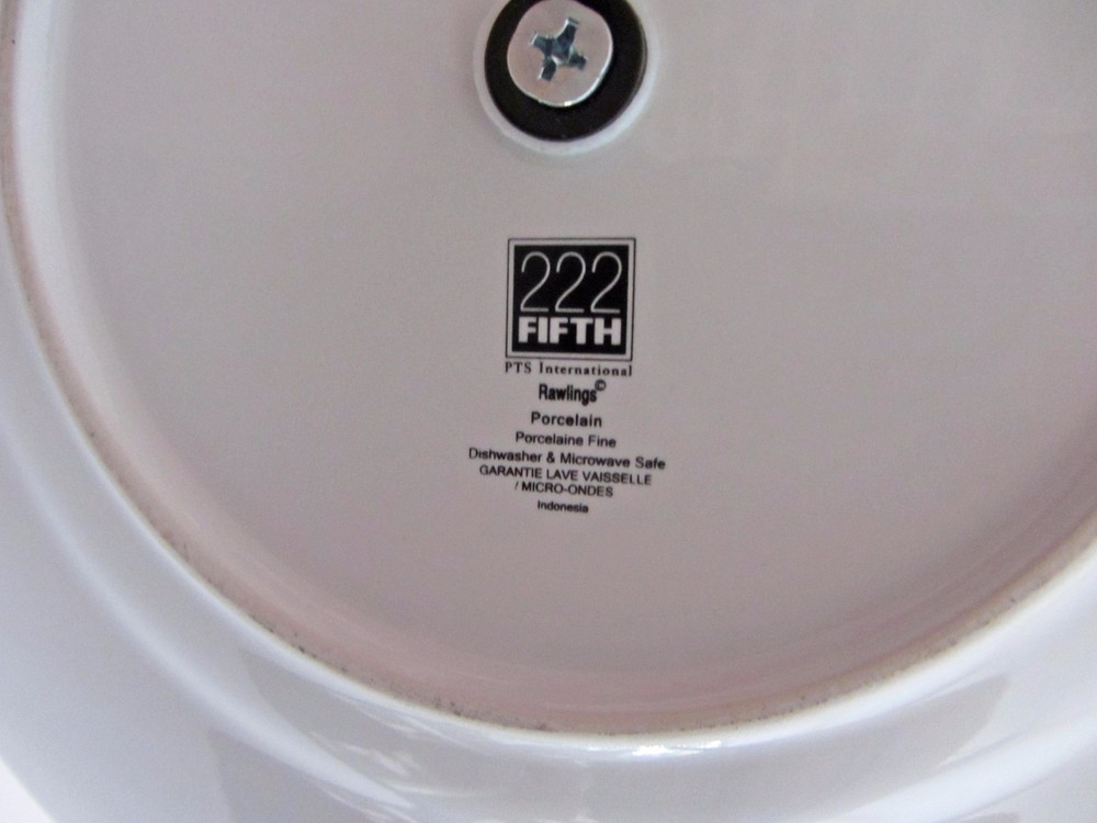 222 FIFTH RAWLINGS 2 Tier Round Fruit Appetizer Tray Server FLORAL & SCRIPT NEW
