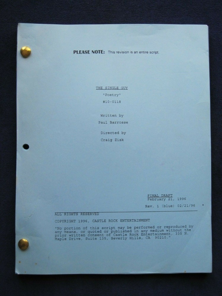 ORIGINAL SCRIPT for TVs THE SINGLE GUY - POETRY - Starring JONATHAN SILVERMAN
