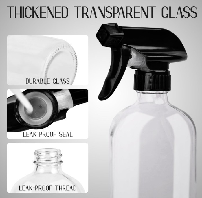 3 PACK! 16oz Glass Spray Bottle with Silicone Sleeve, Refillable Cleaning Plants