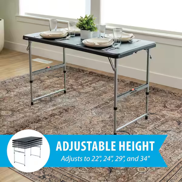 Lifetime Folding Table 4 Ft Adjustable Height Fold In Half Portable
