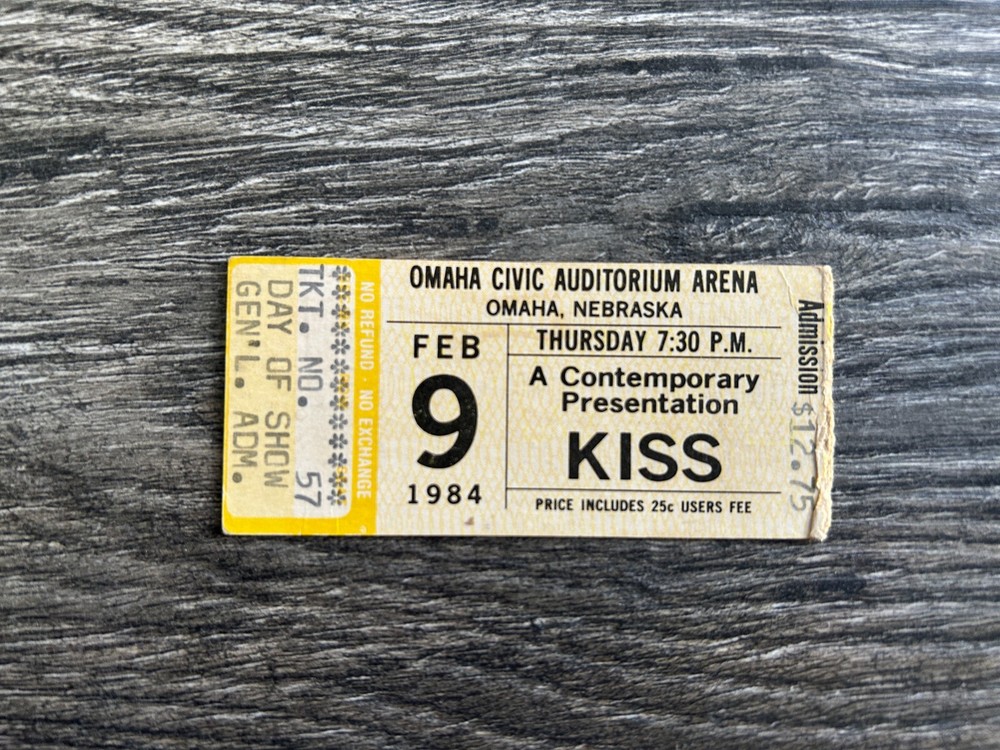 KISS TICKET STUB Omaha Nebraska Feb 9 1984 Lick It Up Concert Tour Vintage Kiss