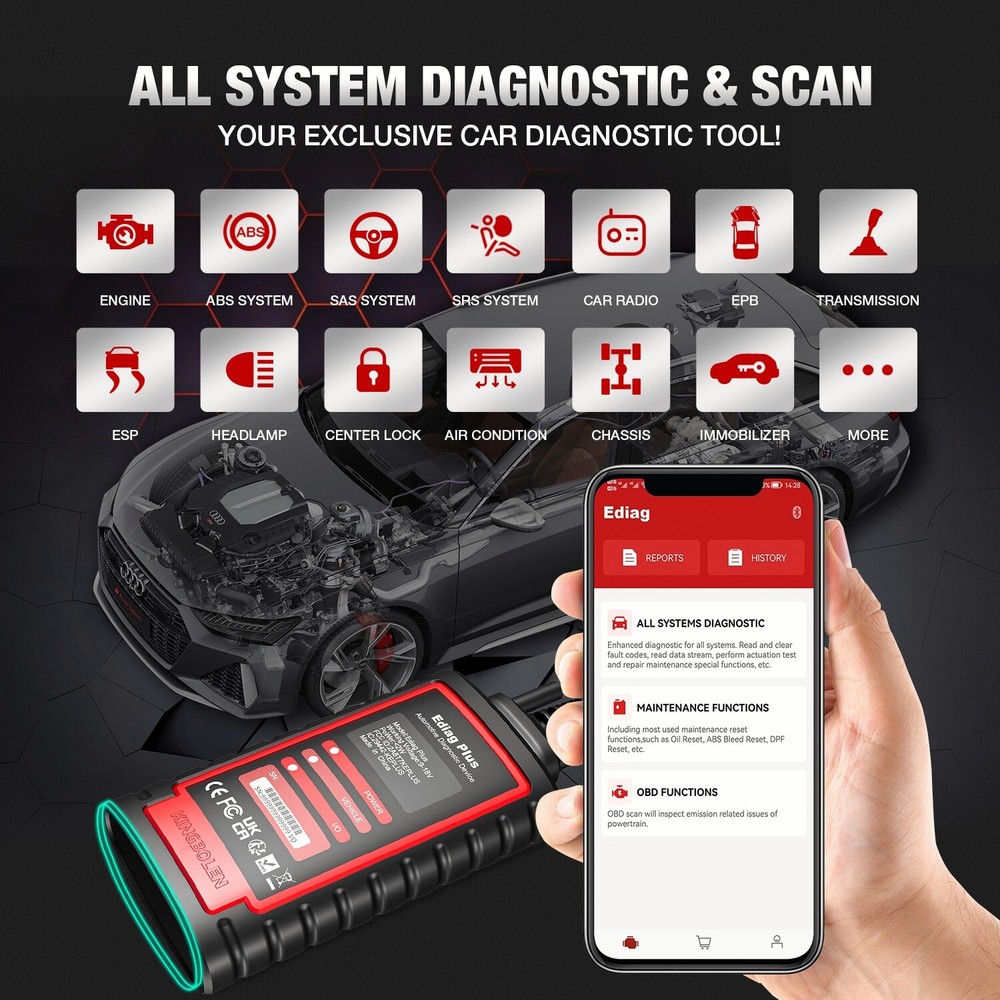 Kingbolen Ediag Plus Bidirectional OBD2 Scanner Car Diagnostic ECU Coding Tool