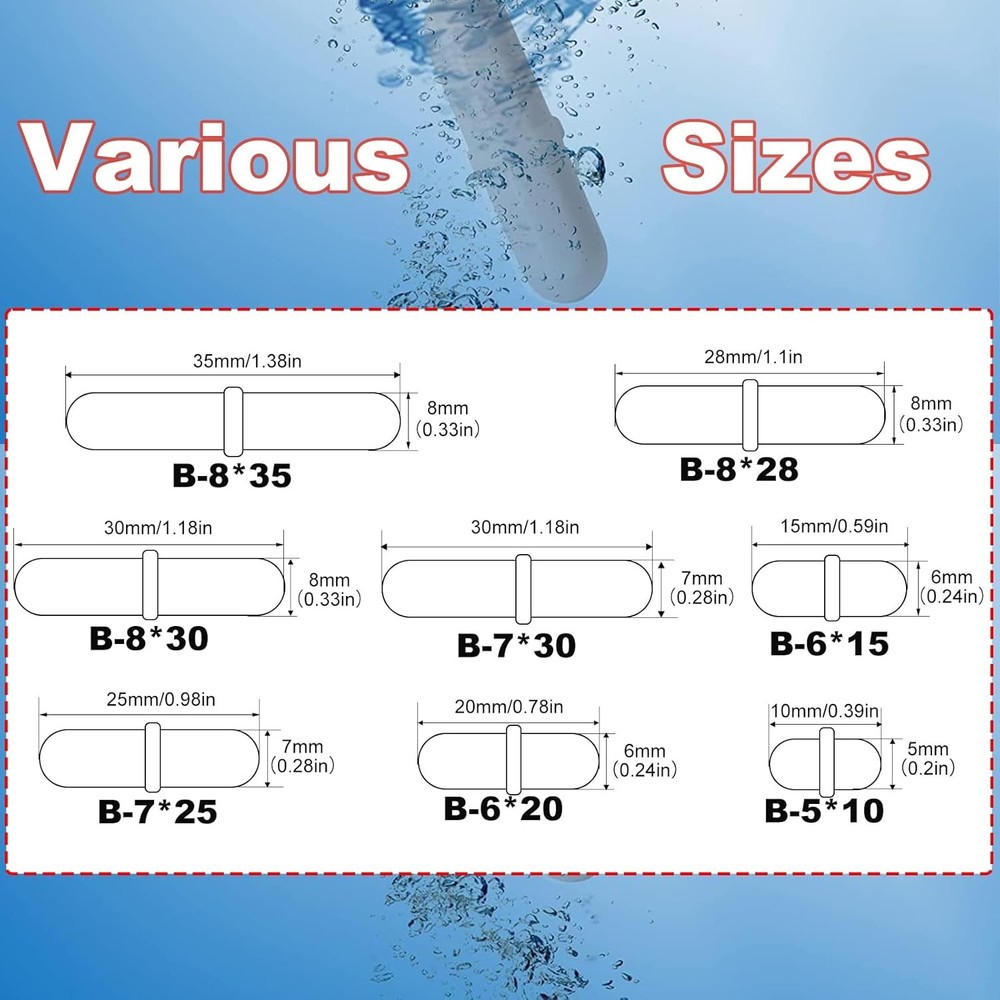 Magnetic Stir Bar Set, Lab Type-B Mixed Size PTFE B-Type Mixed, White