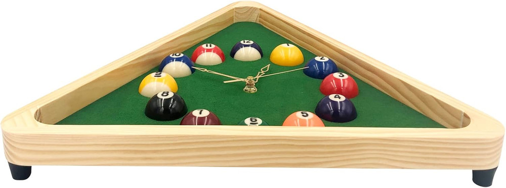 Billiards Pool Ball Clock - 14Inch Triangle Pool Table Cool Wall Clock with Soli