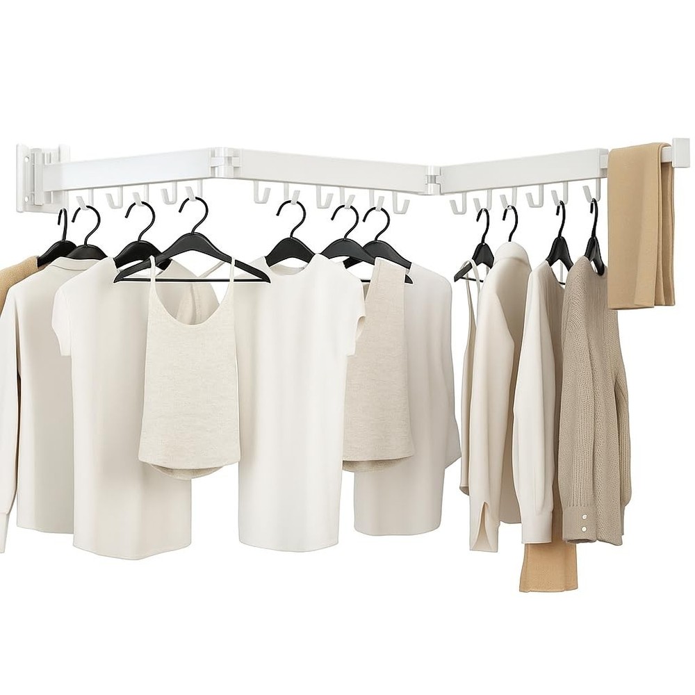 Kelisiting Retractable Clothes Drying Rack,3 Fold White Laundry Drying