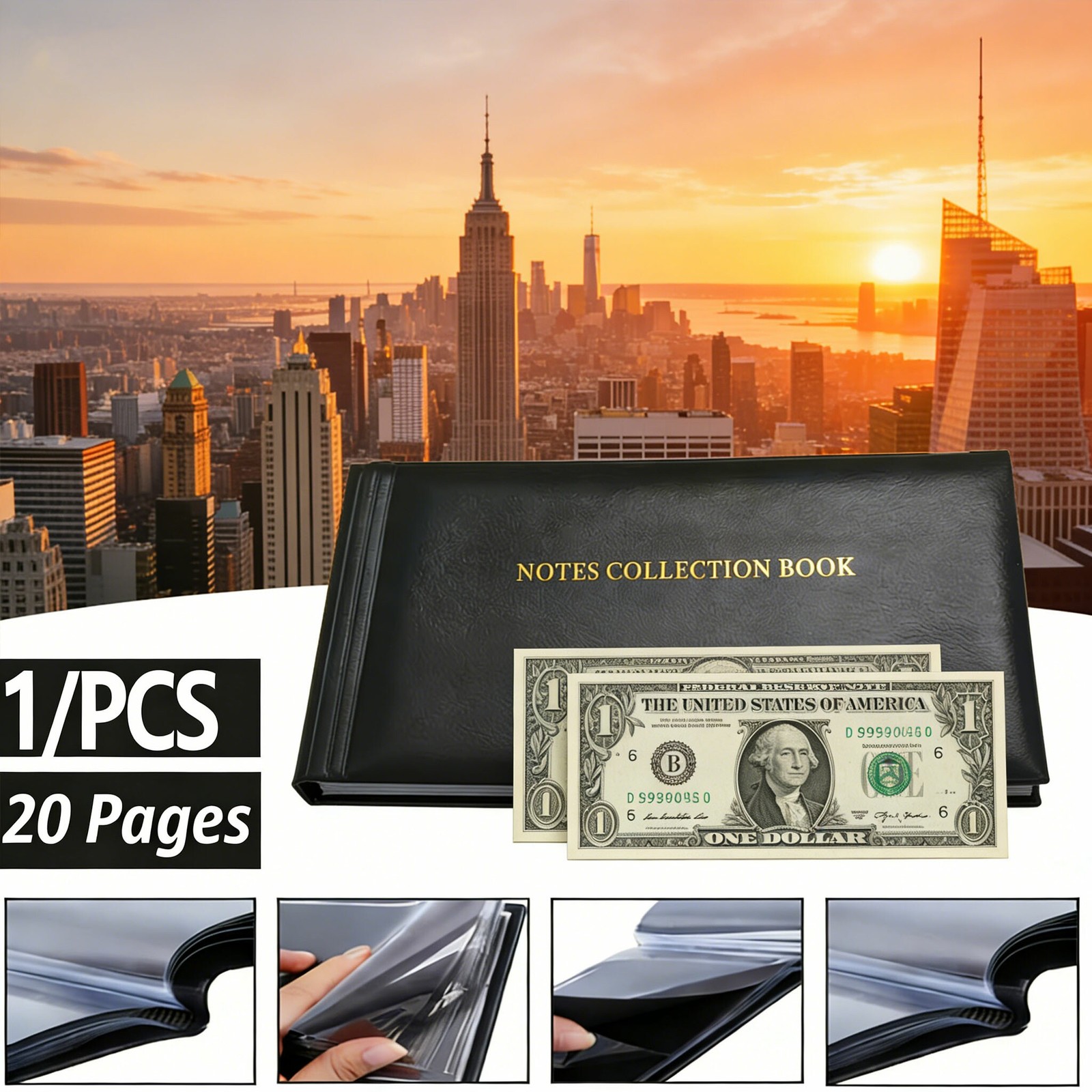 Premium Leather Banknote Collection Book 40 Pocket Currency Album Holder