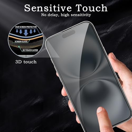 Privacy Screen Protector for iPhone 16, Shatterproof Tempered Glass
