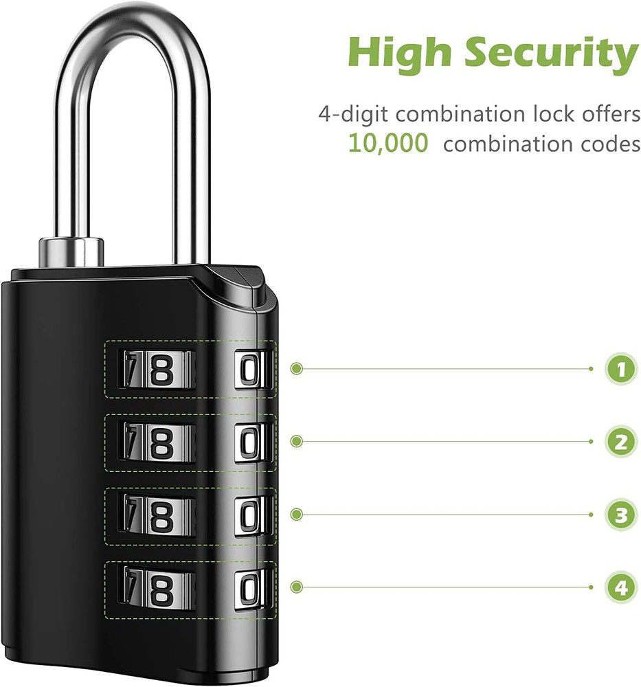 Combination Lock, 4 Digit Combination Padlock with Keys, Resettable Waterproof G