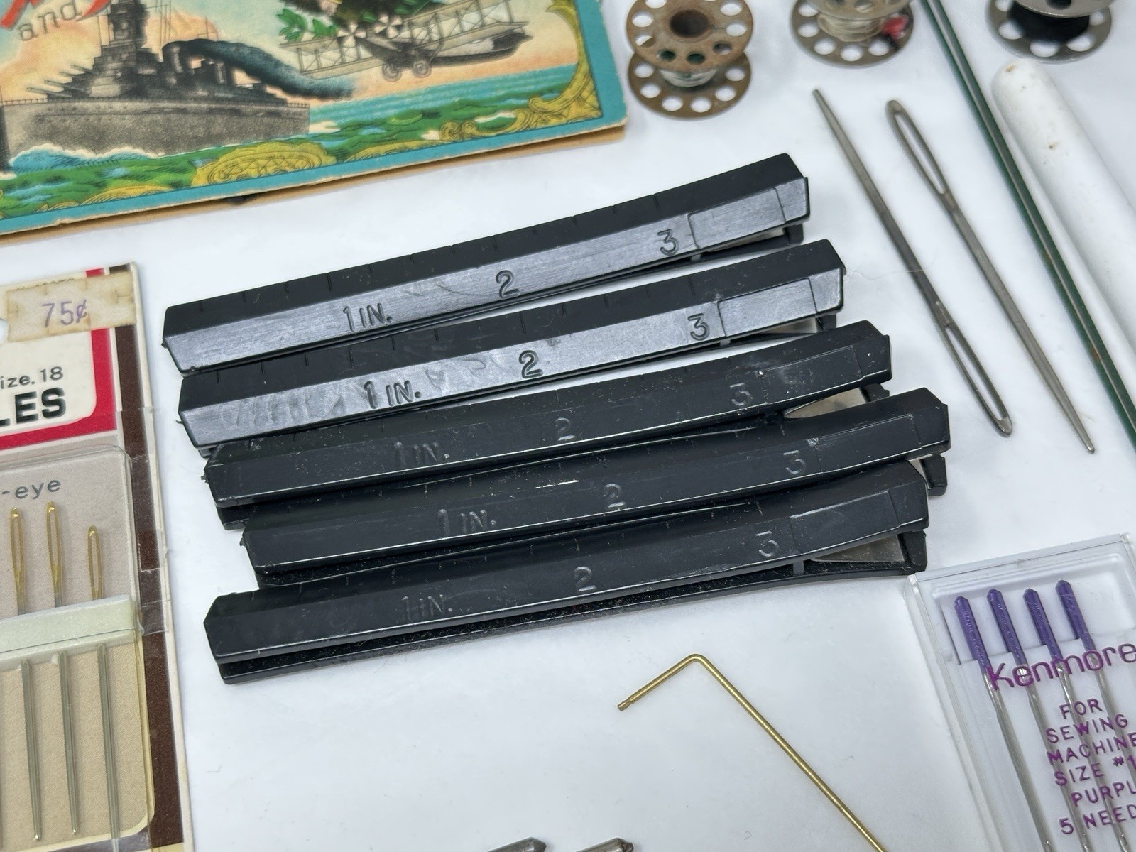 Vintage Max Klein Sewing Box Faux Wood Plastic Storage with Contents Supplies