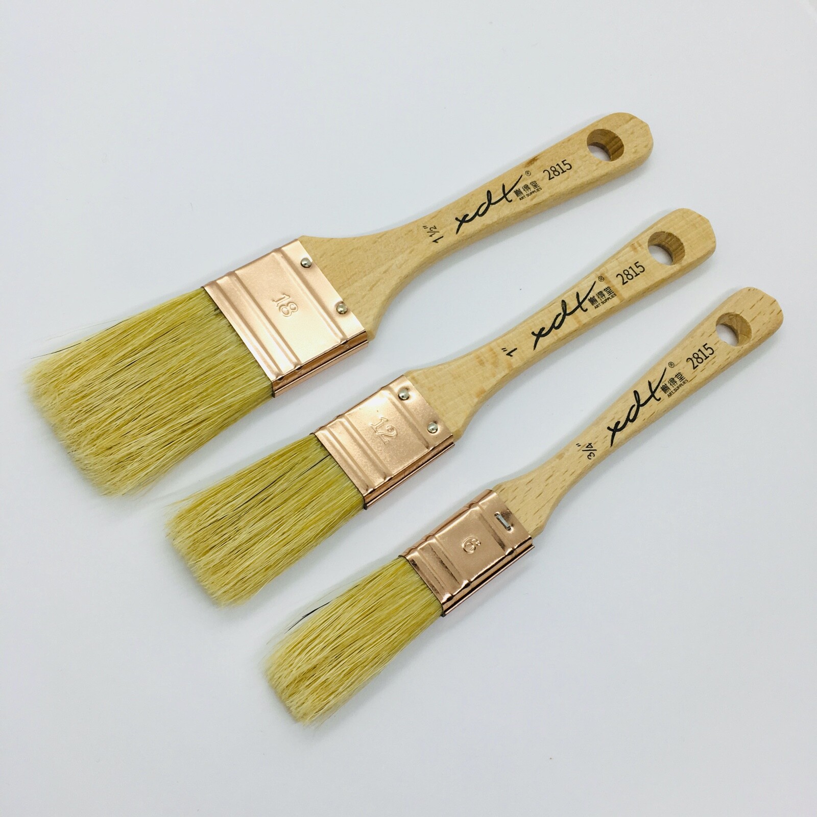 XDT#2815 Hake Paint Brush Painting Brushes 3Pc Hog Bristle 0.75in+1in+1.5in