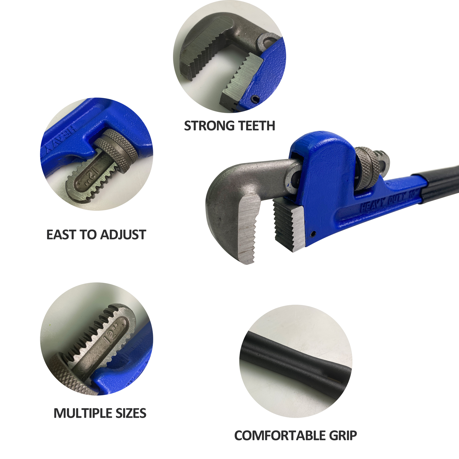 HFS(R) 4 Pack Heavy Duty Pipe Wrench Set, Adjustable 8" 10" 12" 14" Soft Grip