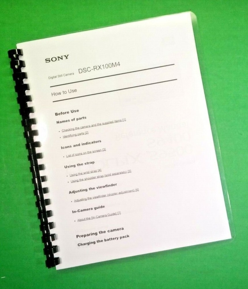 Owners Manual for Sony DSC RX100M4 Camera 259 Pages W/Clear Covers!