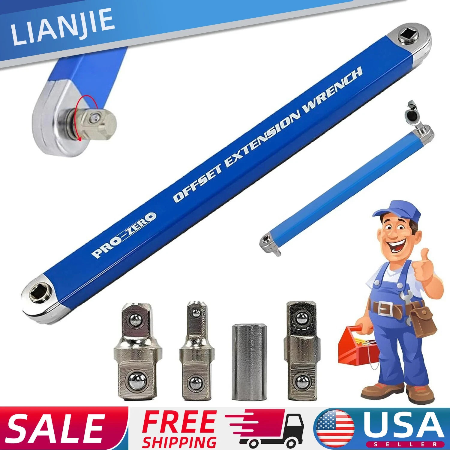 Offset Extension Wrench Set Ratchet Spanner Wrench with 4 Extender Adapter