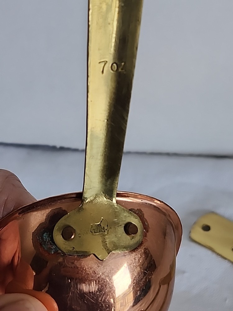 Vintage Copper & Brass Measuring Scoops @ HOOK; MARKED"BOOT/KOREA"4 PC