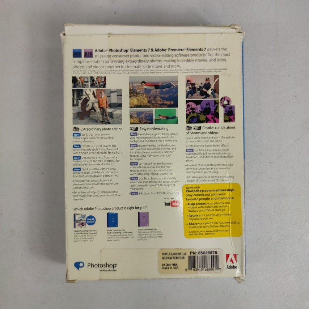 Adobe Photoshop Elements 7 & Premiere Elements 7 Complete 2 Disc CD-Rom Software