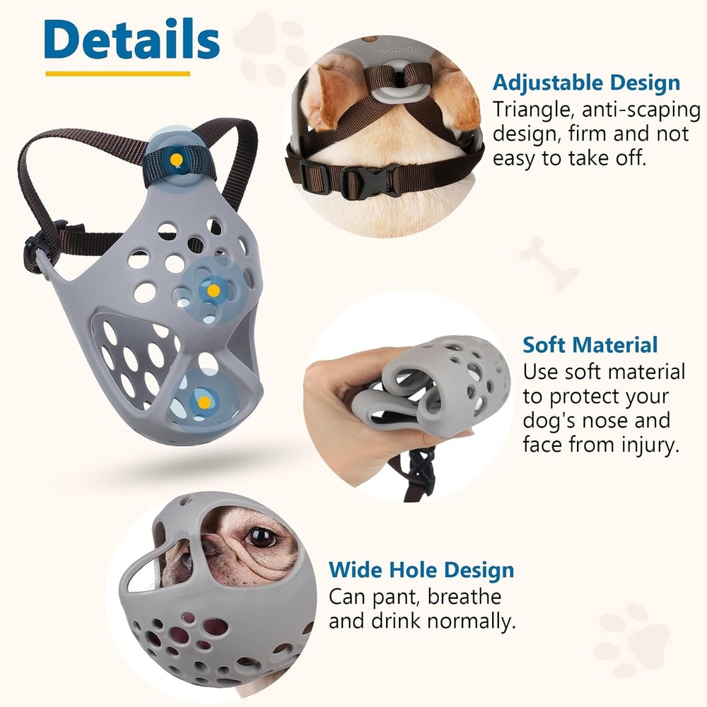 BARKLESS Short Snout Dog Muzzle, Soft M（Head 15-16½）, Gray
