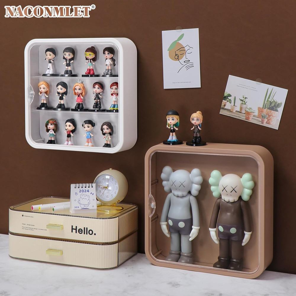 Clear Display Case for Figure with Led Light,3-Layer Wall-Mounted Storage Box wi
