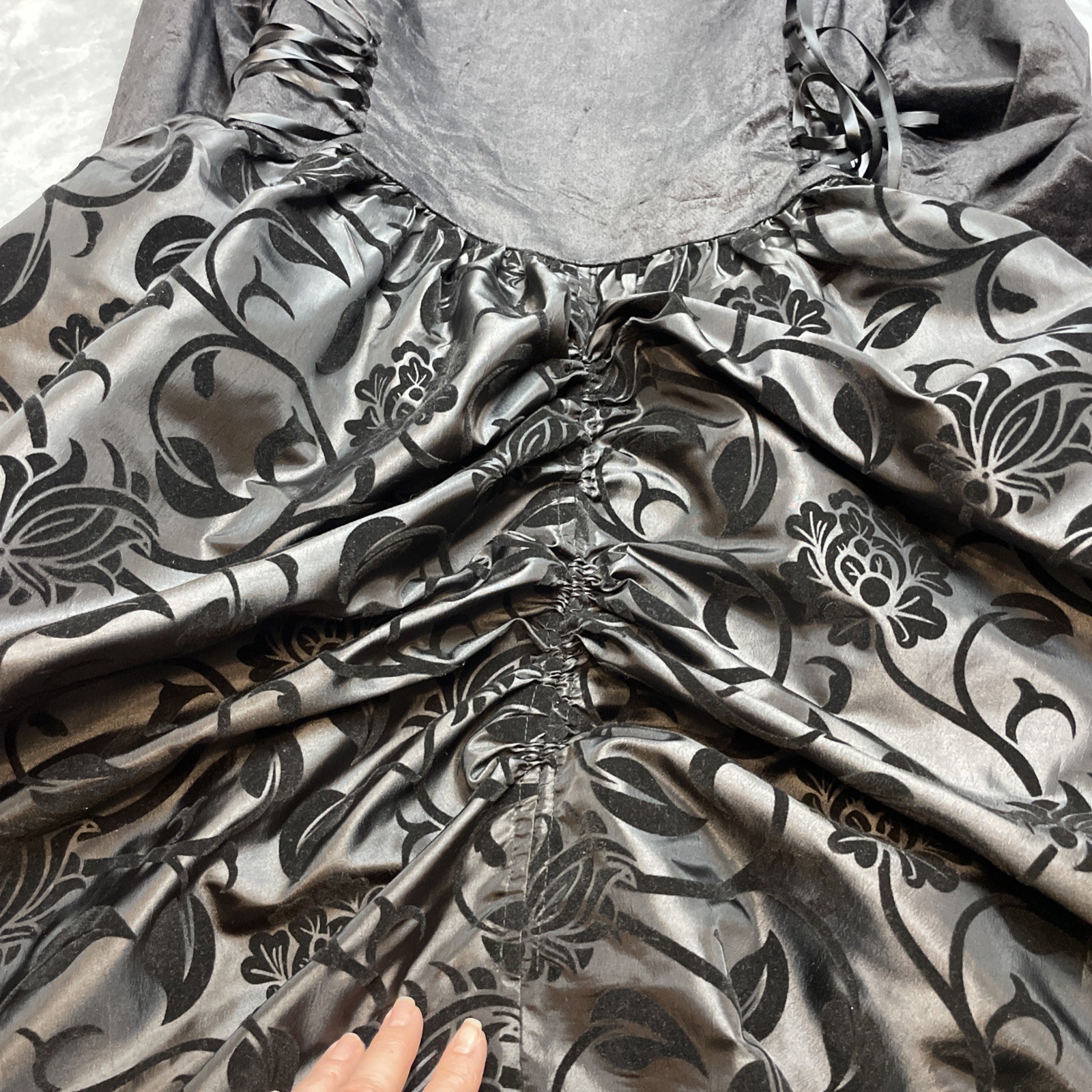 Victorian Choice Velvet Brocade Jacket Womens XXL Black Ruched Laced Ren Faire