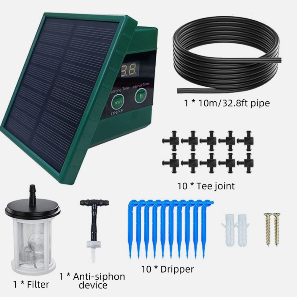 1 SET Solar Automatic Drip Irrigation System with Hose & Timer for Garden