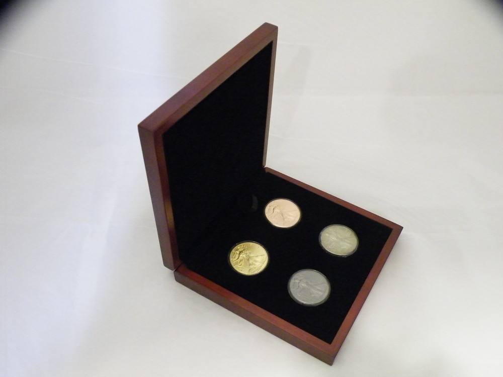 Deluxe Wooden 4-coin Display Box..