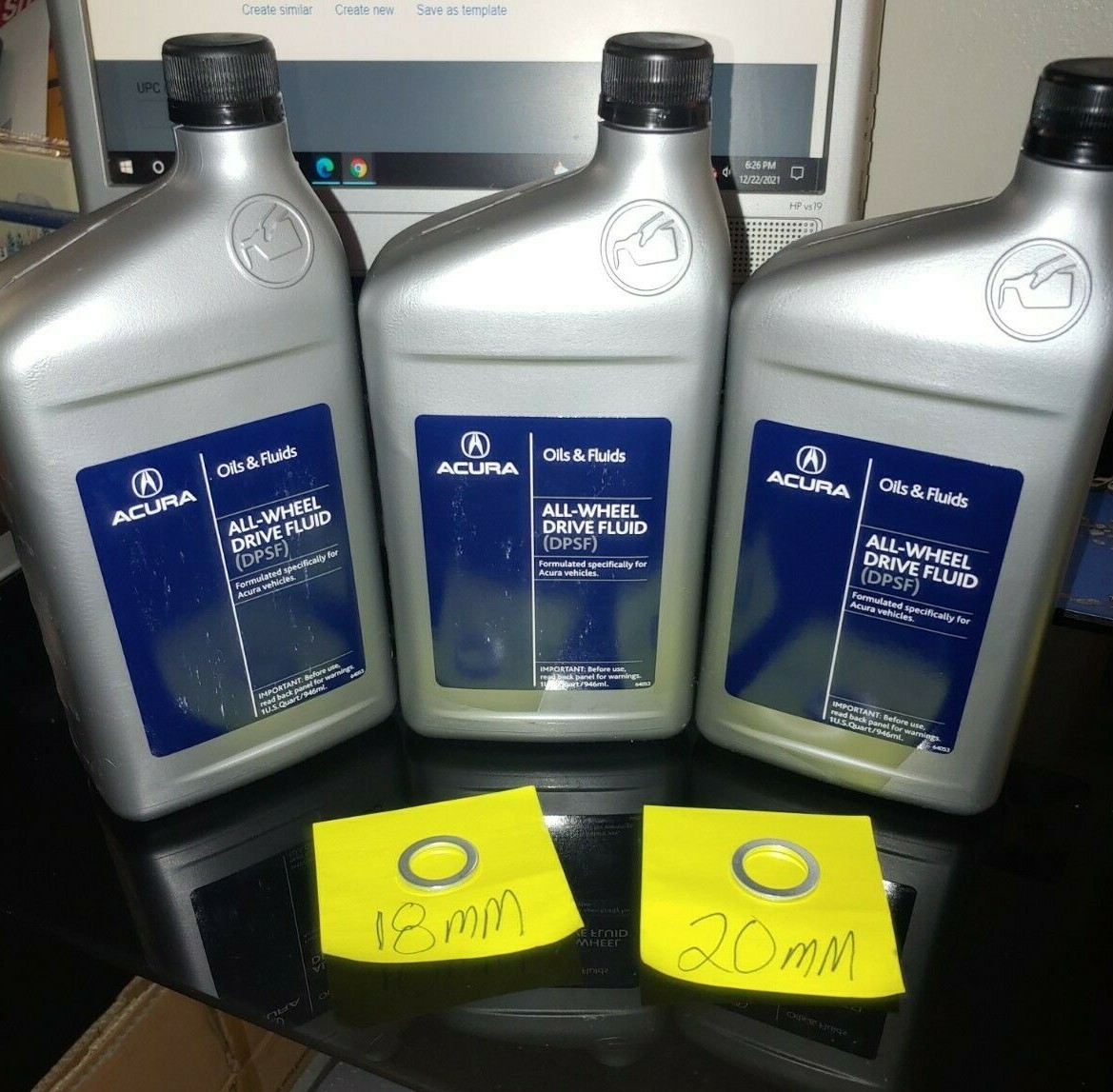 3 QTS ACURA GENUINE OEM AWD FLUID DPSF w/ WASHERS 08200-9007A MDX RDX TL