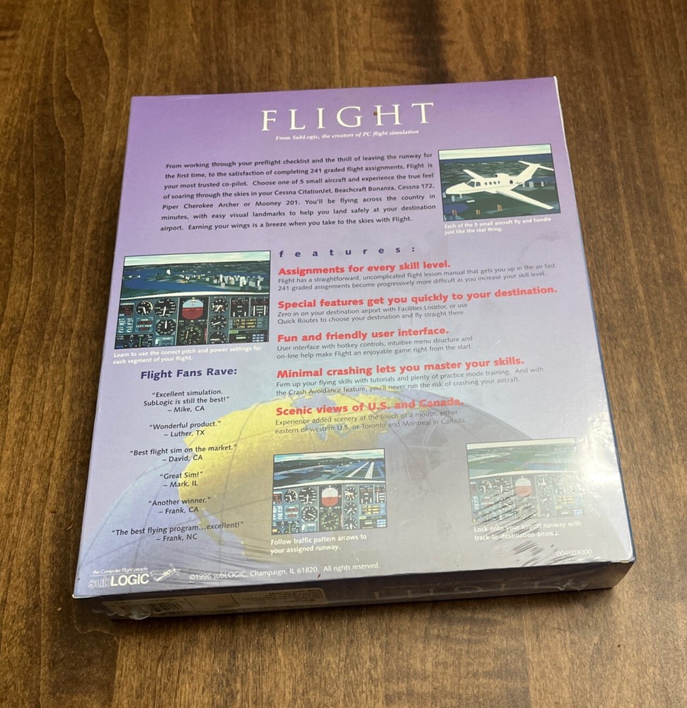 Flight Sublogic 1996 MS DOS CD Win 95 & Win 3.1 (Sealed, New)